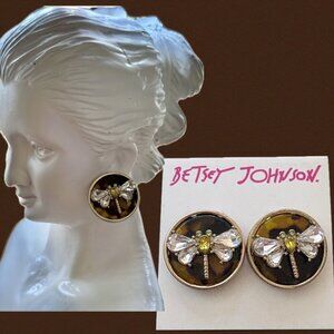 Betsey Johnson Dragonfly Tortoise Crystal Accent Gold-Tone Button Stud Earrings